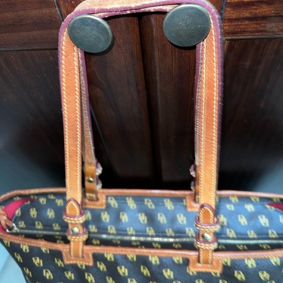Dooney & Bourke Signature Brown Logo Leather Strap Shoulder Purse Tote - Picture 4 of 16